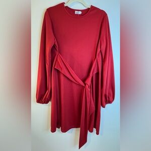 NEW Tobrief Women’s Red Long Sleeve Dress with Front Tie Waist Size XL